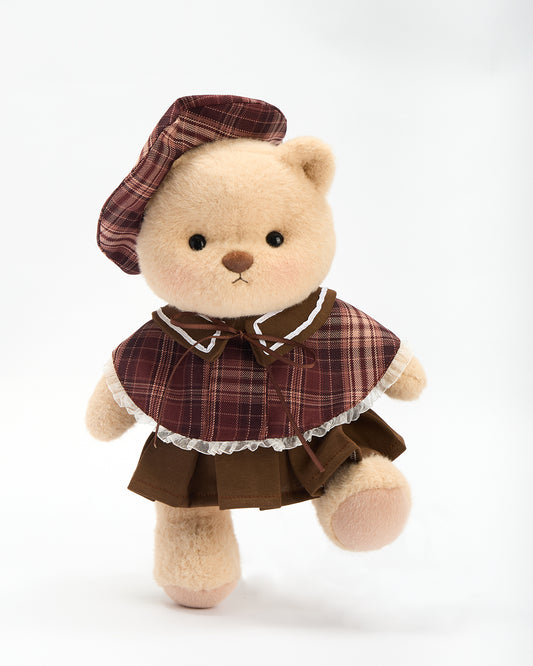 Retro Red and Brown Plaid Skirt Bear | Handmade Jointed Stuffed Animal Gift