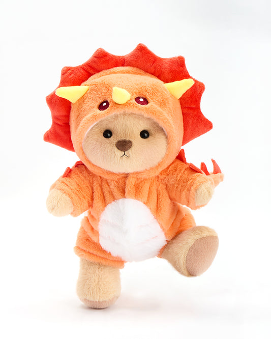Orange Triceratops Bear | Handmade Jointed Stuffed Animal Gift